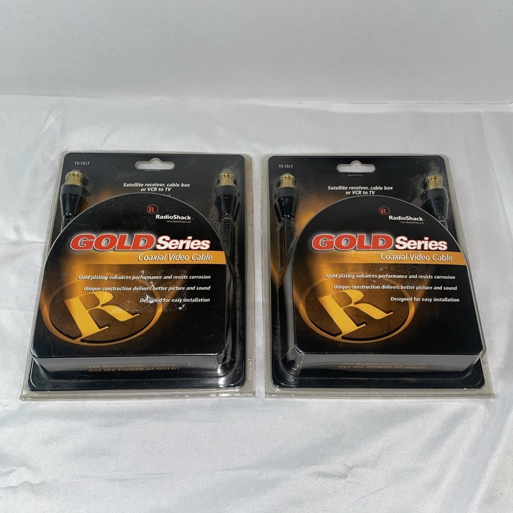 Lot of 2 RadioShack Gold Series Coaxial Video Cable 15-1517 Push-on F Connectors